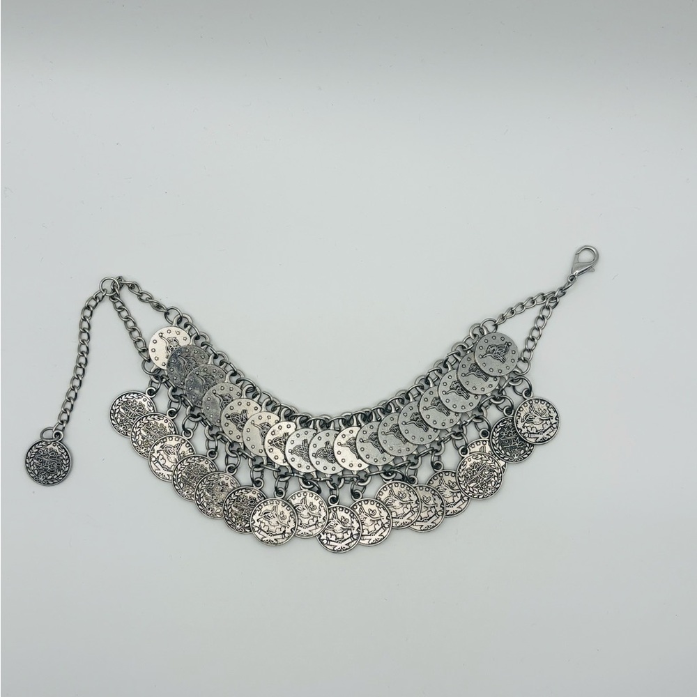 Bohemian Coin Anklet Bracelet – Antique Silver Tone Belly Dance Ethnic Jewelry